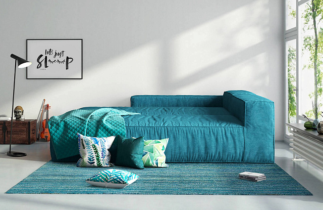 Бирюзовый диван в интерьере-18, Диван-кровать Фри в белом интерьере